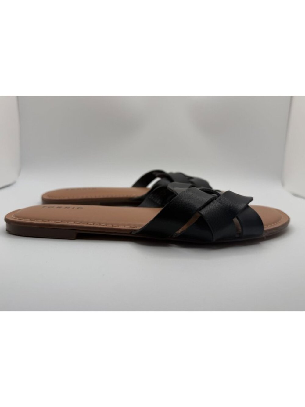 Torrid Black Woven Slide Sandals Women Size 8.5W Faux Leather Open Toe Shoes - Picture 9 of 14